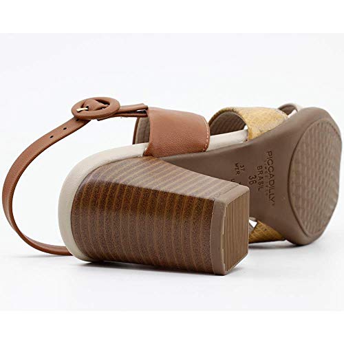 SANDÁLIA CASUAL PICCADILLY TIRAS NAPA VERNIZ COBRA SALTO BLOCO OCRE AÇAFRÃO FEMININA