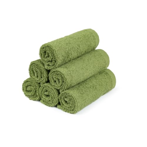 Image of MYTRIDENT Face Towel | Urban Comfort | Quick Drying | Travel Friendly | for Men /Women | 6 Pc Face Towel (30 cm x 30 cm) | 100% Cotton 450 GSM - Olive