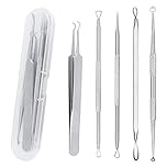 5PCS Blackhead Remover Tool Set Acne Extractor Comedone Pimples Spot and Zit Removal Tool With Case (Silver)