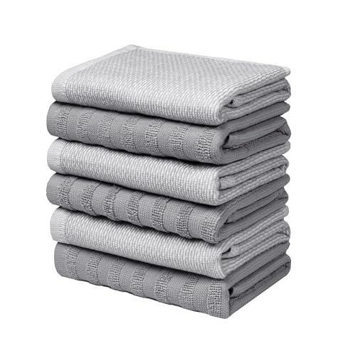 Image of Bumble Premium Dish Cloths 13 inchx13 inch (6 Pack) | 100% Natural Ring Spun Cotton | 400 GSM | Highly Absorbent & Soft |Yarn Dyed & Solid Dyed Terry Dish Cloth Set - Grey