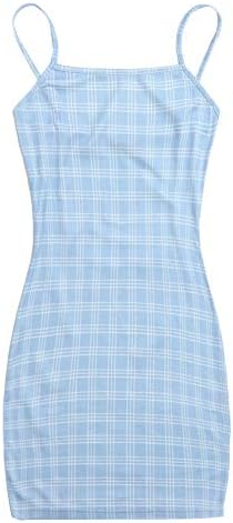 Floerns Women's Plaid Print Mini Cami Bodycon Dress Blue White S