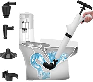 Thinvik Air High Pressure Plunger Kit&Air Clog Remover,Air Drain Blaster Gun with Replaceable Heads,Bathroom Plunger Detachable Assembly Sewer,for Toilet Sink Bathroom Floor Drain and Pipe clog