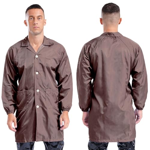 Image of YiZYiF Men Professional Lab Coat Long Sleeve Resistant Mechanical Dustproof Work Coat Overall Uniform