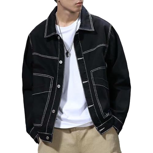 Denim Jacket for Men Plus Size Collarless Long Sleeve Button Down Jean Jacket 2025 Western Outfit