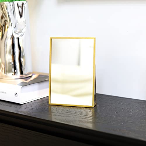 Espejo de maquillaje rectangular para tocador dorado miniatura 2