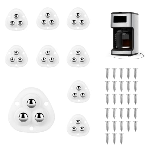 LOLOLE 8 Pcs Mini Caster Wheels, Self-Adhesive Small Appliance Wheels W/Screws, 360°Rotation Mini Swivel Rollers, 3 Ball Bearing Universal Caster Rollerl for Kitchen Appliances, Furniture, White