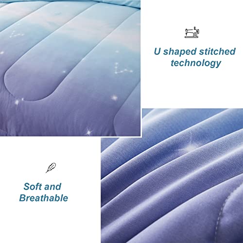 Image of Dinjoy Girls Comforter Set Queen Size 7 Pieces Bed in A Bag Ombre Blue Purple Rainbow Bedding Set Collections for Teen Women (1 Comforter, 1 Flat Sheet, 1 Fitted Sheet, 2 Pillow Shams, 2 Pillowcases)