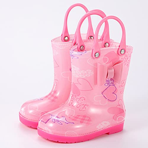 Kids Bowknot Rain Boots for Girls Boys Toddler Waterproof Rubber Cute Printed with Lightweight Easy-On Handles4