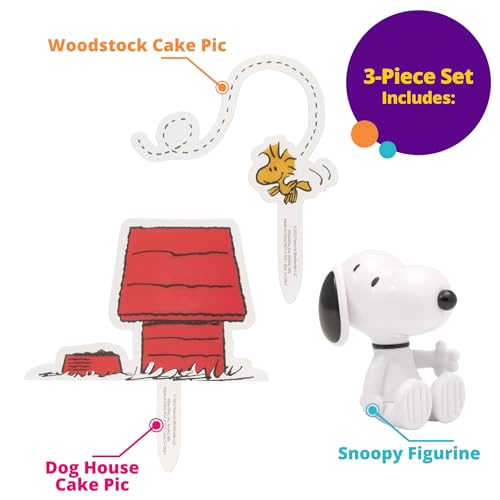 Image of DecoSet Peanuts Snoopy and Woodstock Cake Topper, 3-Piece Cake Decoration | For Birthday, Parties, Celebration