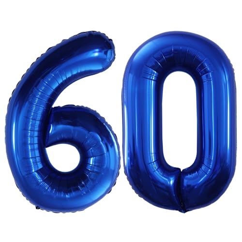 GOER Number 60 Balloons for 60th Birthday Party Decorations 42 Inch Jumbo Foil Helium Balloons for 60th Anniversary (Blue)