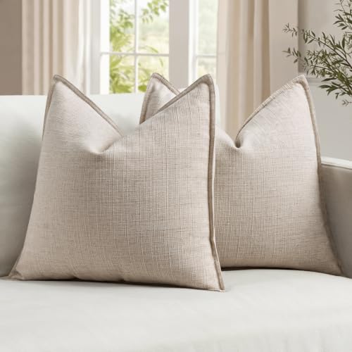 Image of MIULEE Euro Sham Pillow Covers for Bed 24x24, 2 Pack Oatmeal Linen Thick & Textured Decorative Throw Pillow Covers, Neutral Cushion Cases, Modern Farmhouse Home Decor, No Filling
