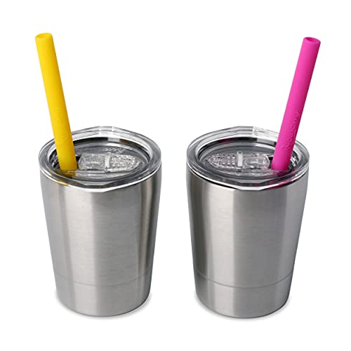 Housavvy 2 Pack 8 OZ Insulated Stainless Steel Kids Cups with Lids and Silicone Straws,BPA Free Toddler Cups for Kids Smoothie Drinking