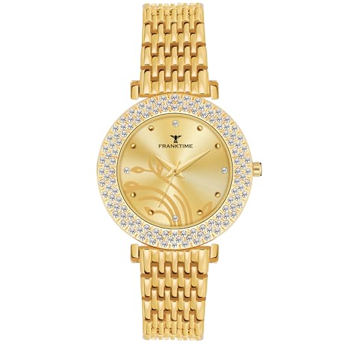 Franktime Women Wrist Watches Analog Gold Dial Womens Watch for Girls & Miss & Ladies Diamond Studded with Stylish Girlfriend Watches (B0CM4SPXWF) Amazon Price History, Amazon Price Tracker