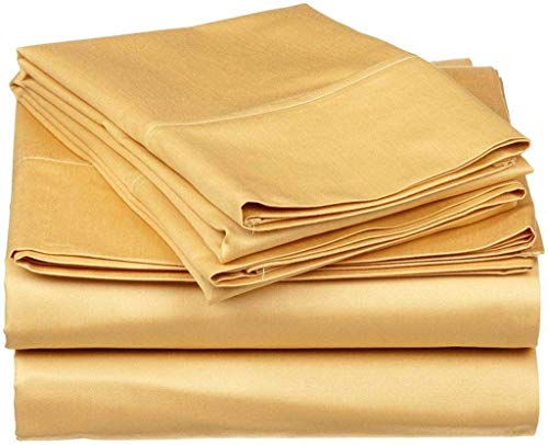 Wamsuta Dream Zone Luxurious Bedding Emperor Size 4-Piece Sheet Set 500-Thread-Count Pimacott Soft Sheets Fits Up To 14-16" Deep Pocket (Solid, Gold) #TOP11