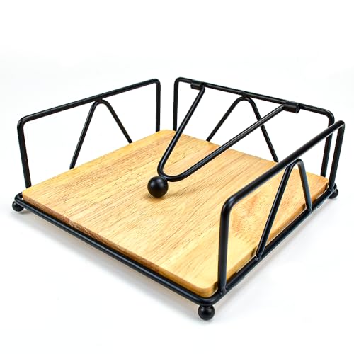 NAROSEBE Toallero de Papel de Madera y Hierro Servilletero de Mesa Negro y Madra, Servilleteros Individuales Dispensador, Servilletero Metal Negro, Porta Servilletas de Mesa