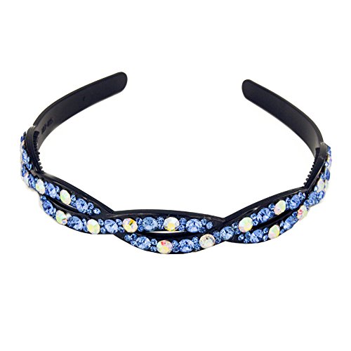 Yeshan Big Rhinestone Crystal Beaded Plastic Headband,Hairband for girls,Blue