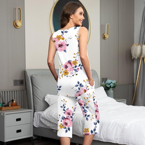 Image of Findsweet Women Pajamas Sets Loungewear Soft Sleepwear Two Piece Summer Sleeveless Pjs Tank Top Pants with Pocket S-4XL