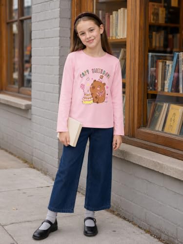 Image of Girls Long Sleeve T-Shirt Cute Versatile Basic Casual Top Size 6-18 | Soft Stretchy Tee for All Day Comfort, Versatile Layering Top for Cold Days, Cute Casual Style for Girls, Durable Easy Care