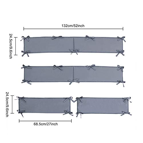 Breathable Crib Liner Protector, WOOPOWER 4-Piece Baby Crib Bumper Safety Guard Pad with Thick Padding Machine Washable,Mesh Crib Liner Nursery Bed Essential for Boys Girls