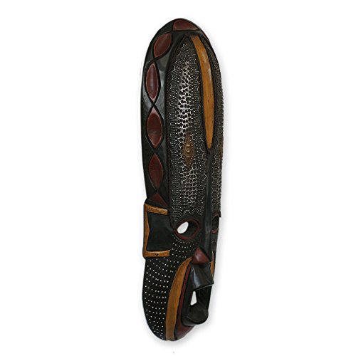 Novica Ghanaian Decorative Large Wood And Aluminum Mask, Black 'Akan Beauty' #TOP2