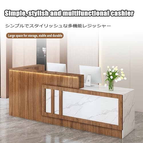 Generico Elegante bancone Reception con Luce LED, Stabile Cassa per la Vendita al Dettaglio, Design Moderno, Lato Destro 120 cm, Perfetto per uffici e Negozi (Bianco e g