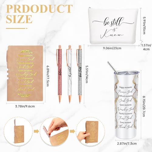 Domensi 6 Pcs Fathers Day Christian Gifts for Women Men 20 oz Tumbler Marble Sign Makeup Bag A6 Notepad with Ballpoints Religious Gift for Mom Dad Men Grandma Godmother Sunday School Church(White) by Domensi - Image 2