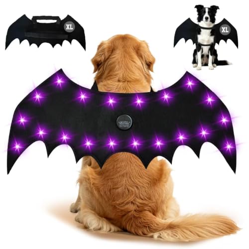 Spooky LED Bat Wings for Pets – 20 Lights, 4 Modes, Adjustable Fit for Cats & Dogs, Lightweight Halloween Costume with Long-Lasting Batteries XL - image 1