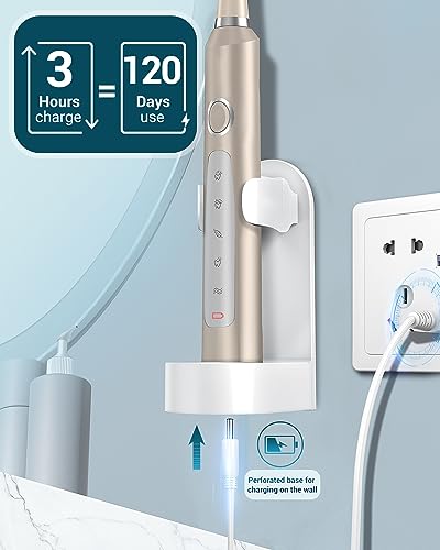 Rtauys M5 Sonic Electric Toothbrush for Adults - Rechargeable Electric Toothbrushes with 8 Brush Heads & Holder, Travel Case, Power Electric Toothbrush,3 Hours Charge for 120 Days - Champagne Gold