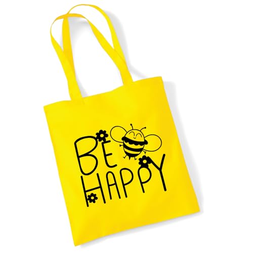 Huuraa Jutebeutel Be Happy Biene 10 Liter Yellow Baumwolle Tasche Geschenkidee