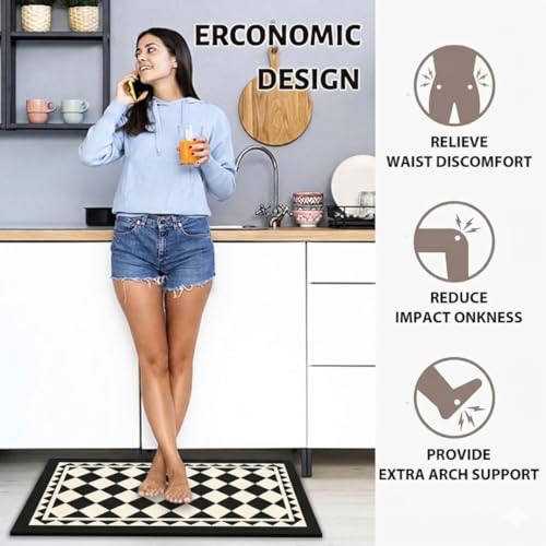 Image of Kitchen Anti Slip Mat for Floor, Waterproof Washable Kitchen Mats, Non Slip Kitchen Floor Mats for Home, Soft Mats for Kitchen, Kitchen Mats for Floor Anti Slip (Chess Style)