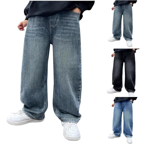 VBTAPA Bootcut Jeans Boys Baggy Jeans Streetwear Trendy Wide Leg Denim Pants Straight Leg Elastic Waist Loose Denim Pant with Pockets 2026 Blue 5 Years - image 1