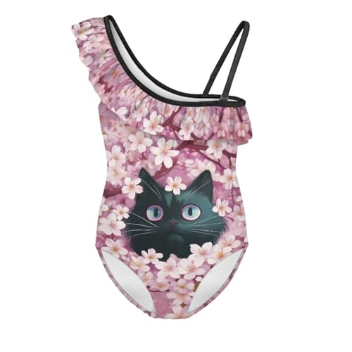 Girls One Piece Swimsuits Off Shoulder Bathing Suit for Kids Ruffled Adjustable Halter Swimwear Toddler Beachwear