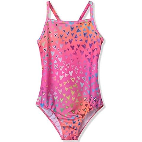 TENVDA Girls One Piece Swimsuit with Sun Protection Cover