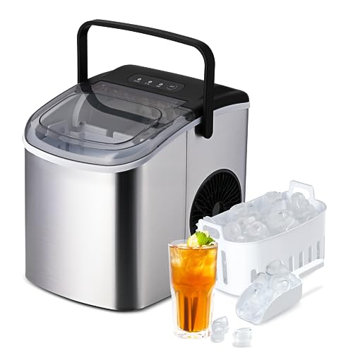 Simple Deluxe Ice Maker Machine for Countertop, 9 Ice Cubes Ready in 6 Mins, 26lbs Ice/24Hrs, Portable Ice Machine with Scoop & Basket, Self-Clean, for Home Kitchen Office Bar Party, Black (HZB-12/H)