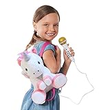 Singing Machine Portable Karaoke Machine for Kids, Plush Toy Backpack with Microphone - The Sing Along Crew, Uni Queen (White & Pink) - Built-In Karaoke Speaker with Songs, Sound Effects, & Recorder