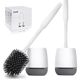 Hulameda Toilet Brush and Holder 2 Pack, Silicone Toilet Cleaning Brush with Quick Drying Holder, 3.2 x 5.5 Inches, Gray…