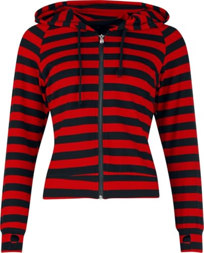 Banned Alternative Cat Ears Striped Hoodie Mujer Sudadera con Capucha Negro/Rojo L