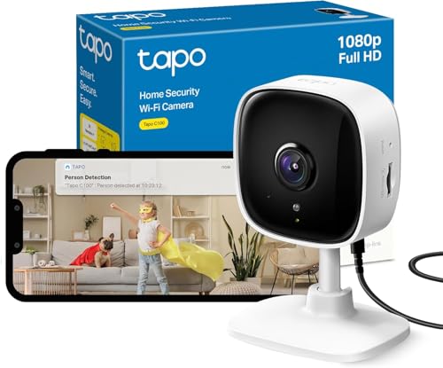 TP-Link Tapo C100 WLAN IP Kamera Überwachungskamera Innen (1080p-Auflösung, 2-Wege-Audio, Nachtsicht zu 9m, bis zu 128 GB lokaler Speicher auf SD Karte, kompatibel mit Amazon Alexa) Weiß