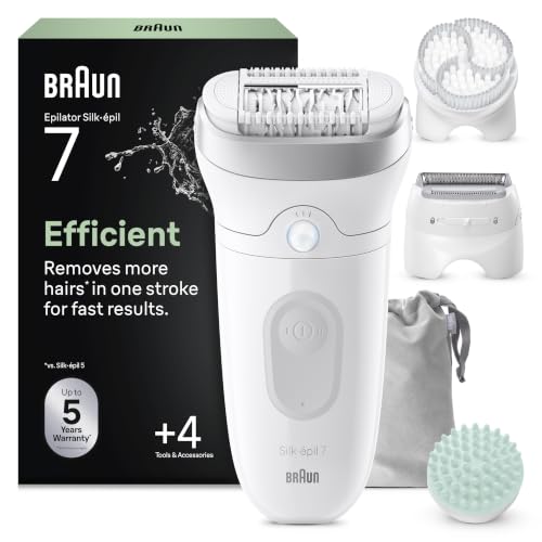 Braun Silk-Épil 7 Skinspa Epilatore Elettrico Donna, Rasoio Elettrico Donna, con Testina Ampia per Una Epilazione Facile, Wet & Dry, Pelle Liscia a Lungo, Kit Tutto-in-Uno, 7-081, Bianco/argento