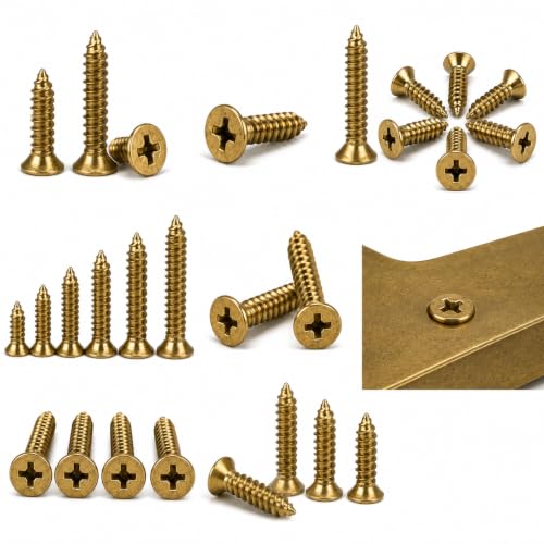 Image of By inchVP INDUSTRIES inch (Pcs-50) No.8x38 mm CSK Phillips Head Self-Tapping Screw - Brass Gold Finish, Star Slot, Philips Drive for Wood, Plywood & Plasterboards