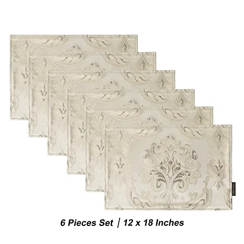 Loom And Mill Luxury Damask Placemats Set Of 6, Floral Jacquard Table Place Mats For Dining Table Kitchen Room Thanksgiving Christmas Decorations, Double Layer Dining Table Mats (12X18 Inch) #TOP1