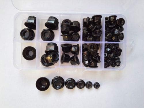Generic 100PCS M3 M4 M5 M6 M8 Stainless Steel Flange Locking Nut Assortment Set Black
