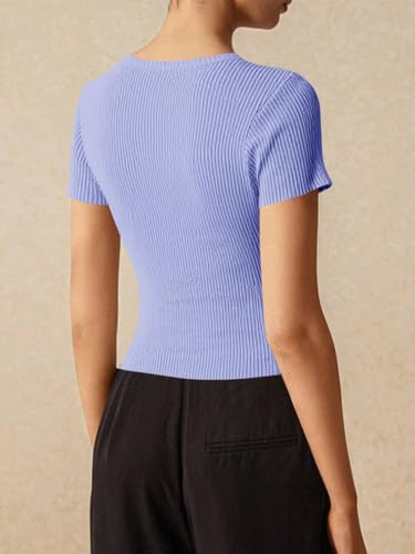 Image of Imily Bela Womens Short Sleeve Sweater Tops Summer Button Down Casual Ribbed Knit Slim Fit Cropped Cardigan Shirts