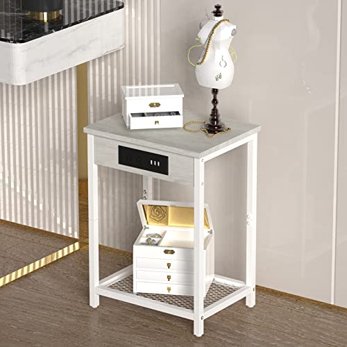 Nightstand With Charging Station, White End Table With Usb Ports And Ac Outlets, Modern Small Bedside Nightstand Table Record Player Stand Table For Bedroom, Living Room, Dorm Room #TOP1