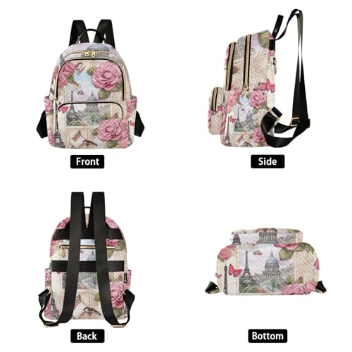 GAIGEO Vintage Postcards and Vintage Roses Womens Daily Backpack, Backpack with Suitcase Strap, Fashionable Backpack for Women, M2