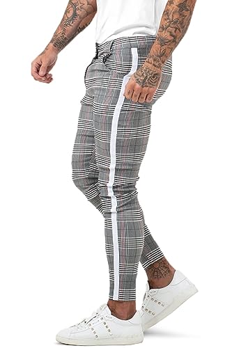 Herren Chino Hose Slim Fit Kariert - Stretch Business Hose Mit Reißverschluss