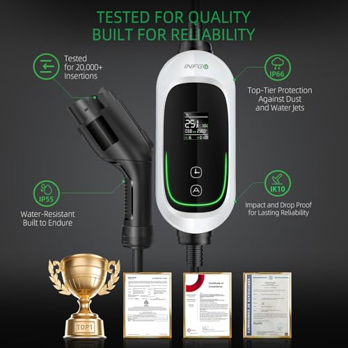 Level 2 EV Charger, 40 Amp, Portable EV Charger for Home, J1772, 25ft Cable, 240V, Charging Stations with LED Display and Breath Ring Indicator, NEMA14-50 Plug