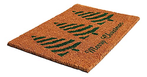 Image of Onlymat Christmas Coir Doormat With Non-Slip PVC Backing for Gateway, Entryway, Outdoor, Indoor, Patio - Durable and Large, Weatherproof Multicolour, Merry Christmas and Tree Printed Rug (60cm x 1.5cm x 40 cm)