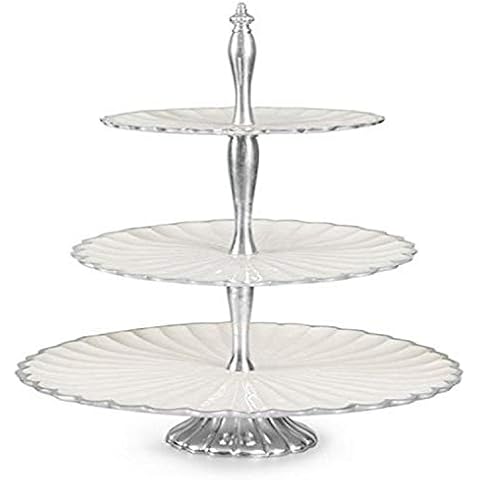 Julia Knight 5780015 Peony Collection Tiered Cake Stand, Aluminum, Snow Cover