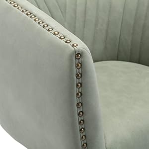 Green Faux Leather Home Office Desk Chair, Upholstered Barrel Swivel Adjustable Arm Desk Chair with Nailheads, Comfy Mid-Back Study Chair with Silent Wheel for Study Office Computer Green Faux Leather Home Office Desk Chair Upholstered Barrel Swivel Adjustable Arm Desk Chair with Nailheads Comfy Mid Back Study Chair with Silent Wheel for Study Office Computer